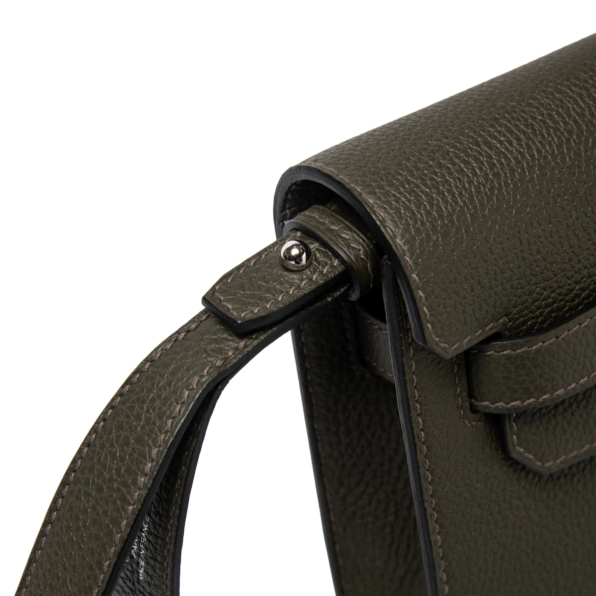 Detailed View of Hermes Kelly Depeches 25 Togo Calfskin Vert De Gris Palladium Hardware